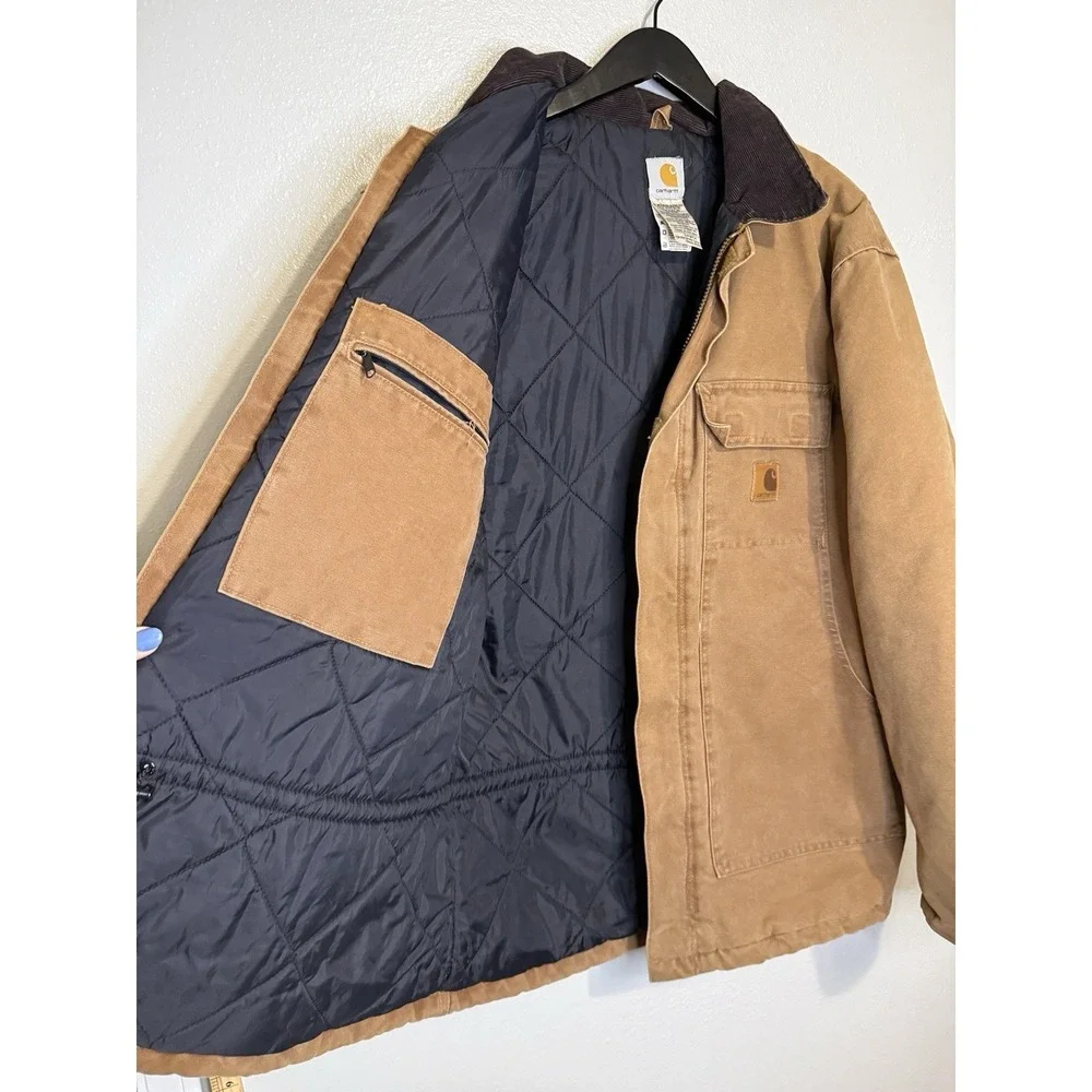 Vintage Carhartt Brown Canvas Jacket Coat Men's Size Large Tall Quilted Chore